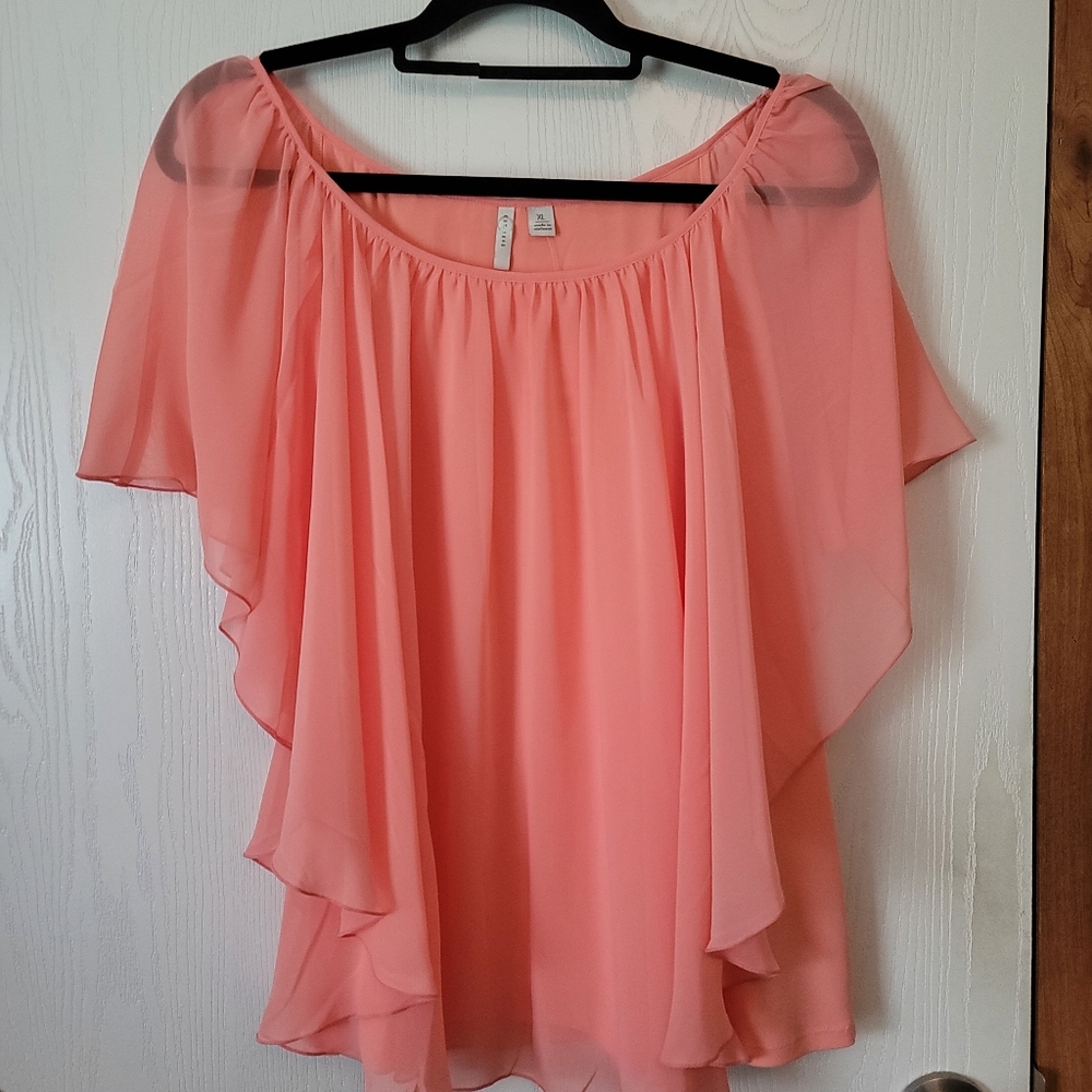 Cato brand peach colored blouse with gauzy overlay XL